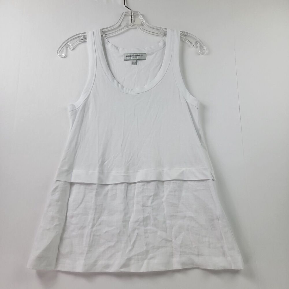 Carolyn Donnelly Tee Womens XS White Sleeveless Scoop Neck Cotton Linen